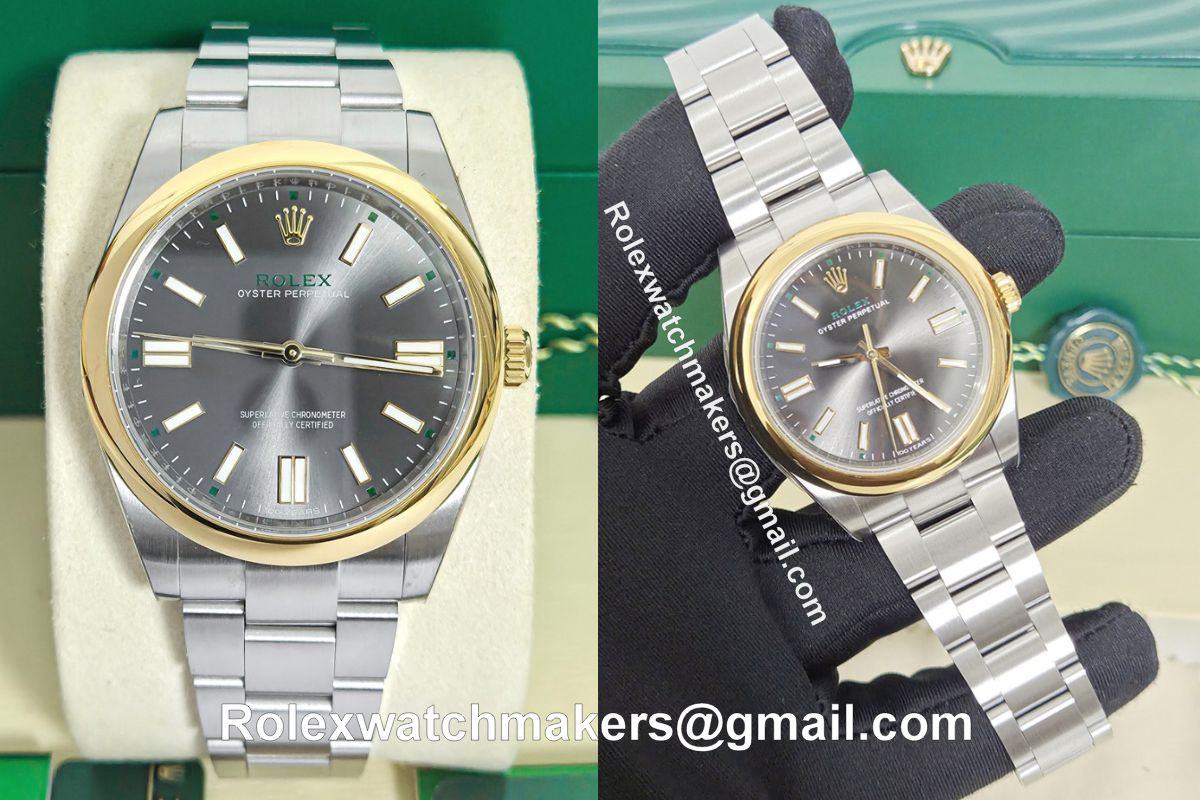 Rolex Oyster Perpetual 100 Years super clone watch with yellow gold bezel made by RX factory